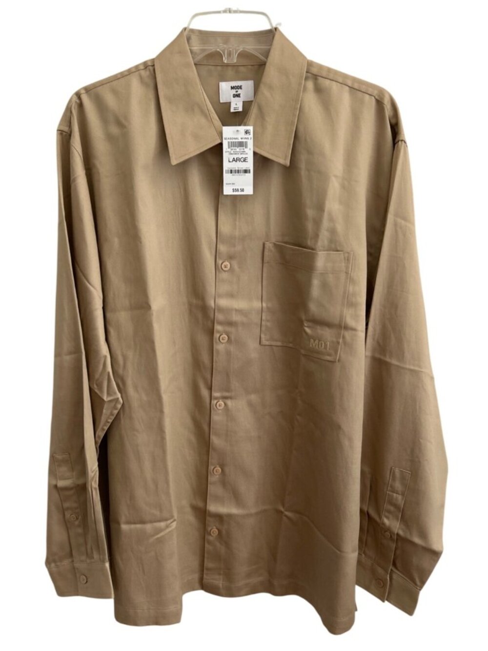 Mode Of One Mens Beige Long Sleeve Button-Up Shirt Size Large Casual Business